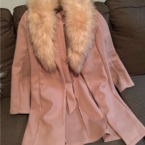 SHEIN Blush Pink Cape with Faux Fur Trim